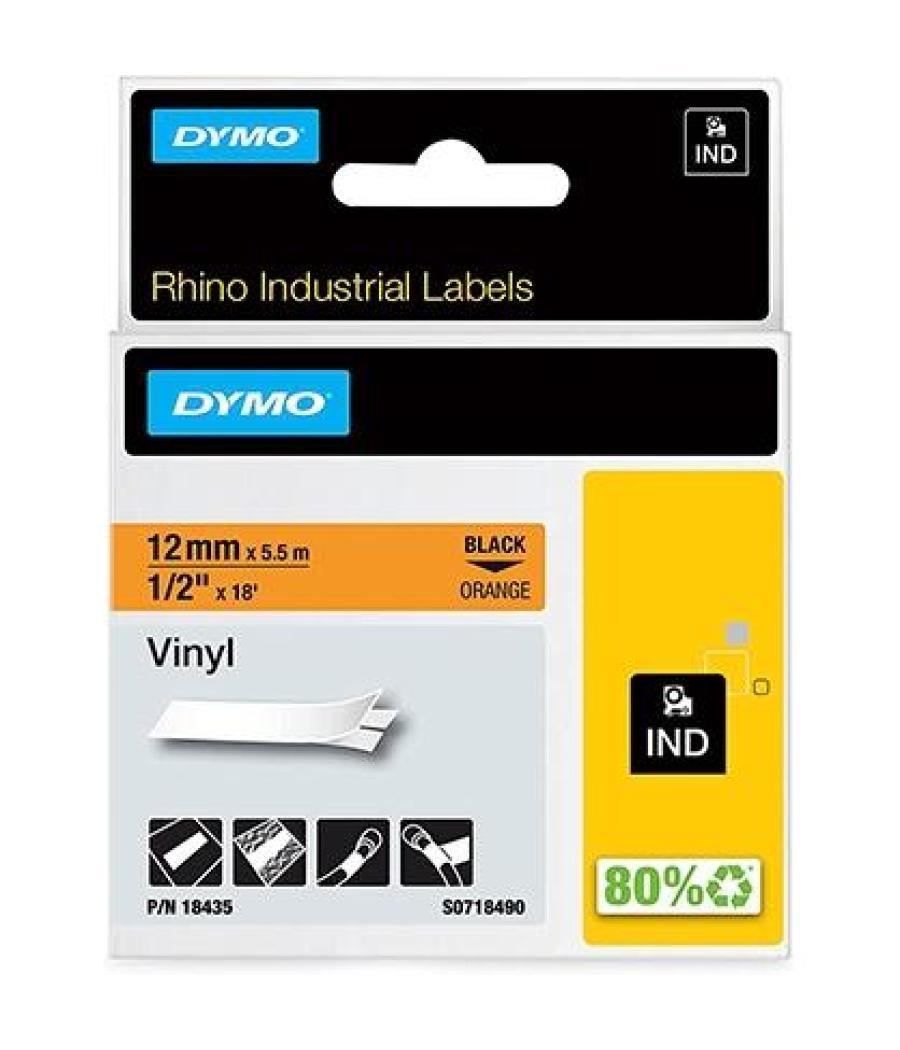 Dymo rhino cinta de etiquetas industrial adhesiva id1-12, negro sobre naranja de 12mmx5´5m, vinilo (s0718490)