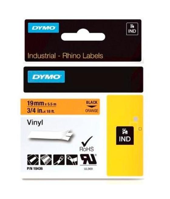 Dymo rhino cinta de etiquetas industrial adhesiva id1-19, negro sobre naranja de 19mmx5´5m, vinilo (s0718500)