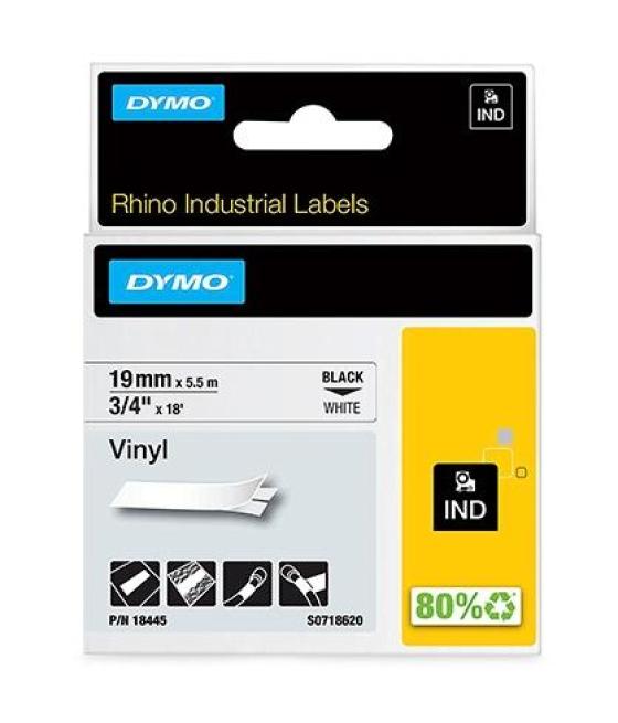 Dymo rhino cinta de etiquetas industrial adhesiva id1-19, negro sobre blanco de 19mmx5´5 m, vinilo (s0718620)