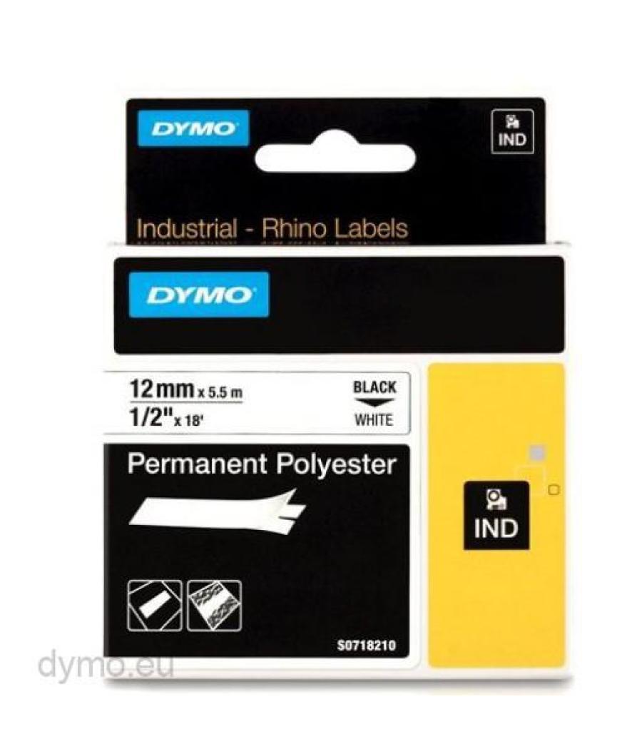 Dymo rhino cinta de etiquetas industrial adhesiva id1-12, negro sobre blanco de 12mmx5,5m, polyester (s0718210)