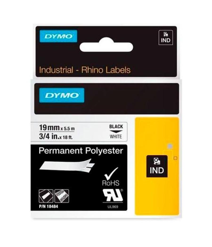 Dymo rhino cinta de etiquetas industrial adhesiva id1-19, negro sobre blanco de 19mmx5´5 m, polyester ((s0718220)