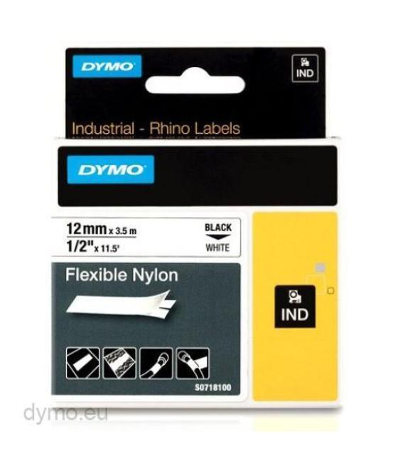Dymo rhino cinta de etiquetas industrial adhesiva id1-12, negro sobre blanco de 12mmx3´5m, nylon flexible (s0718100)