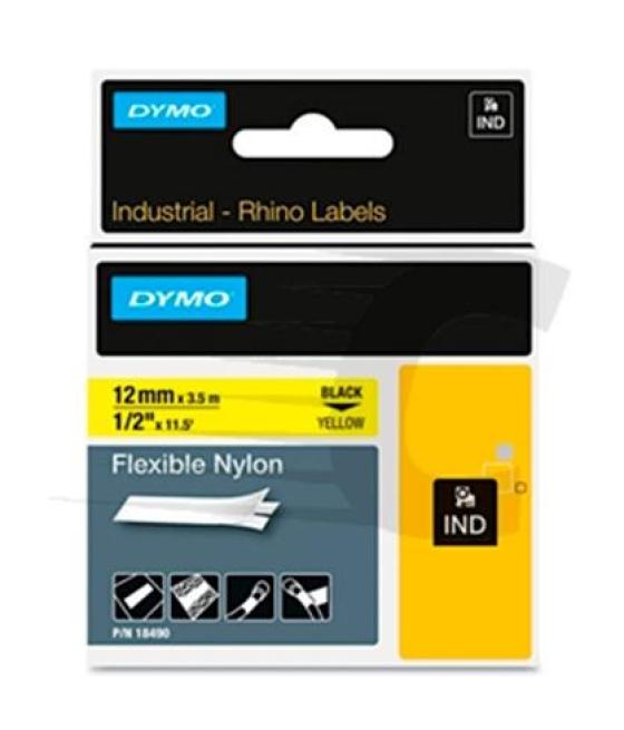 Dymo rhino cinta de etiquetas industrial adhesiva id1-12, negro sobre amarillo de 12mmx3´5m, nylon flexible (s0718080)