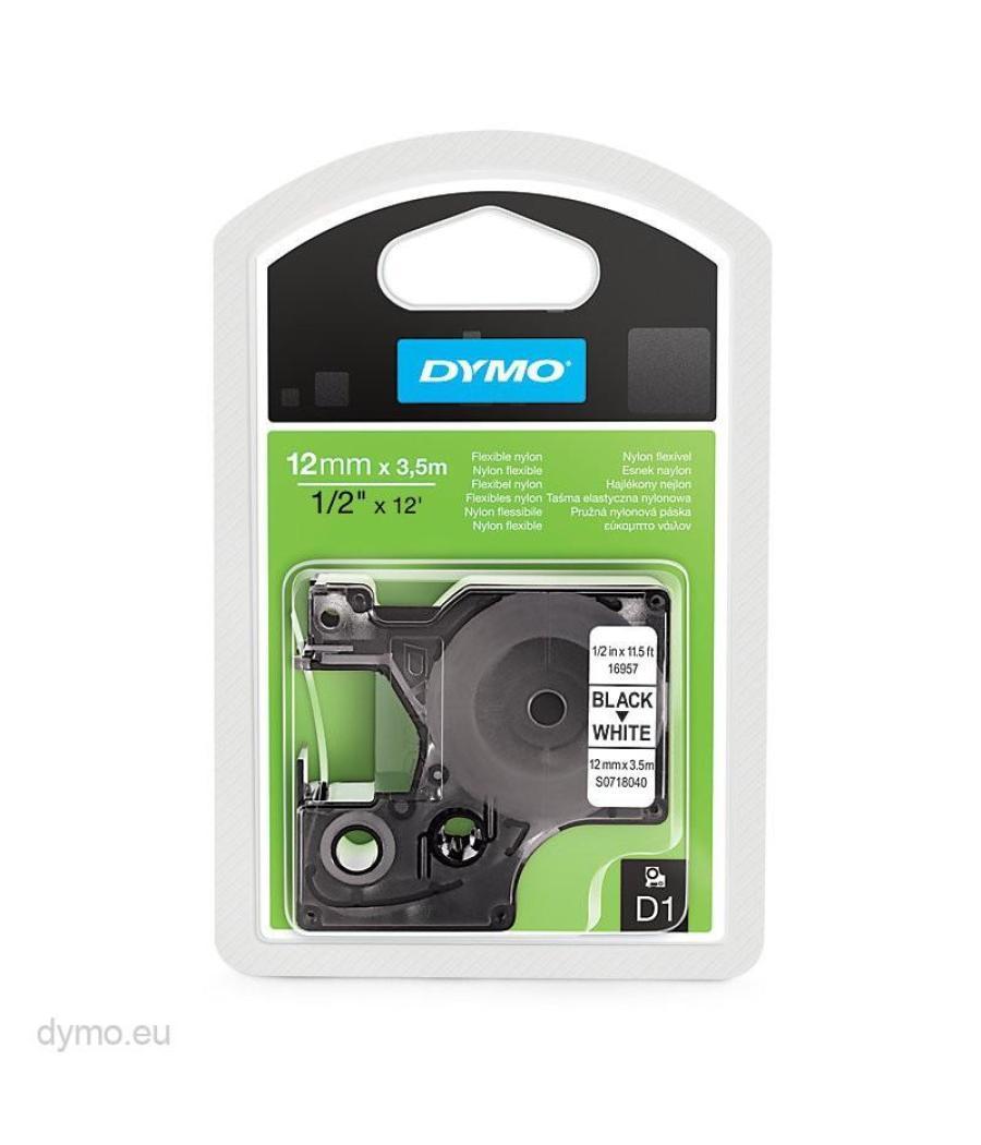 Dymo cinta de transferencia termica d1 16957. negro sobre blanco de 12mmx3,5m. etiquetas nylon flexible.