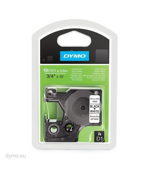 Dymo cinta de transferencia térmica d1 16958. etiquetas estándar negro sobre blanco de 19mmx3,5m. nylon flexible autoadhesiva. r