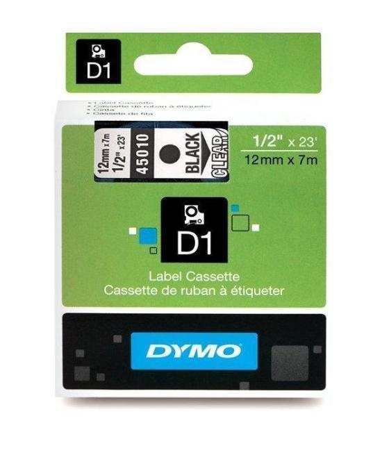 Dymo cinta de transferencia termica d1 45010. etiquetas estándar negro sobre transparente de 12mmx7m. poliester autoadhesiva. ro