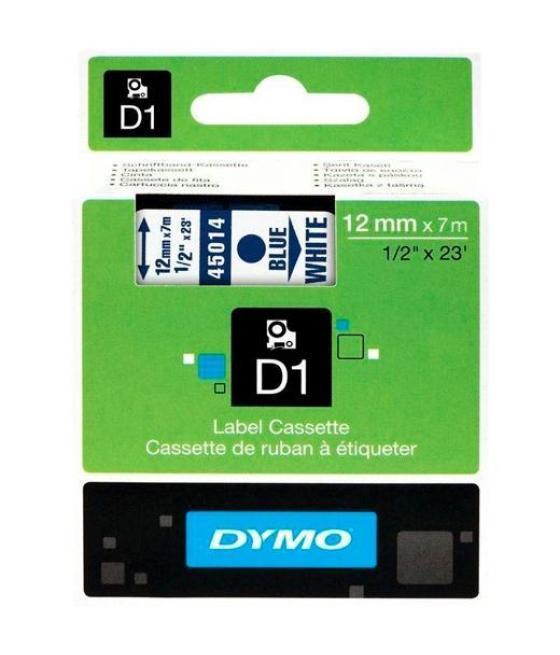 Dymo cinta de transferencia termica d1 45014. etiquetas estándar azul sobre blanco de 12mmx7m. poliester autoadhesiva. rotulador