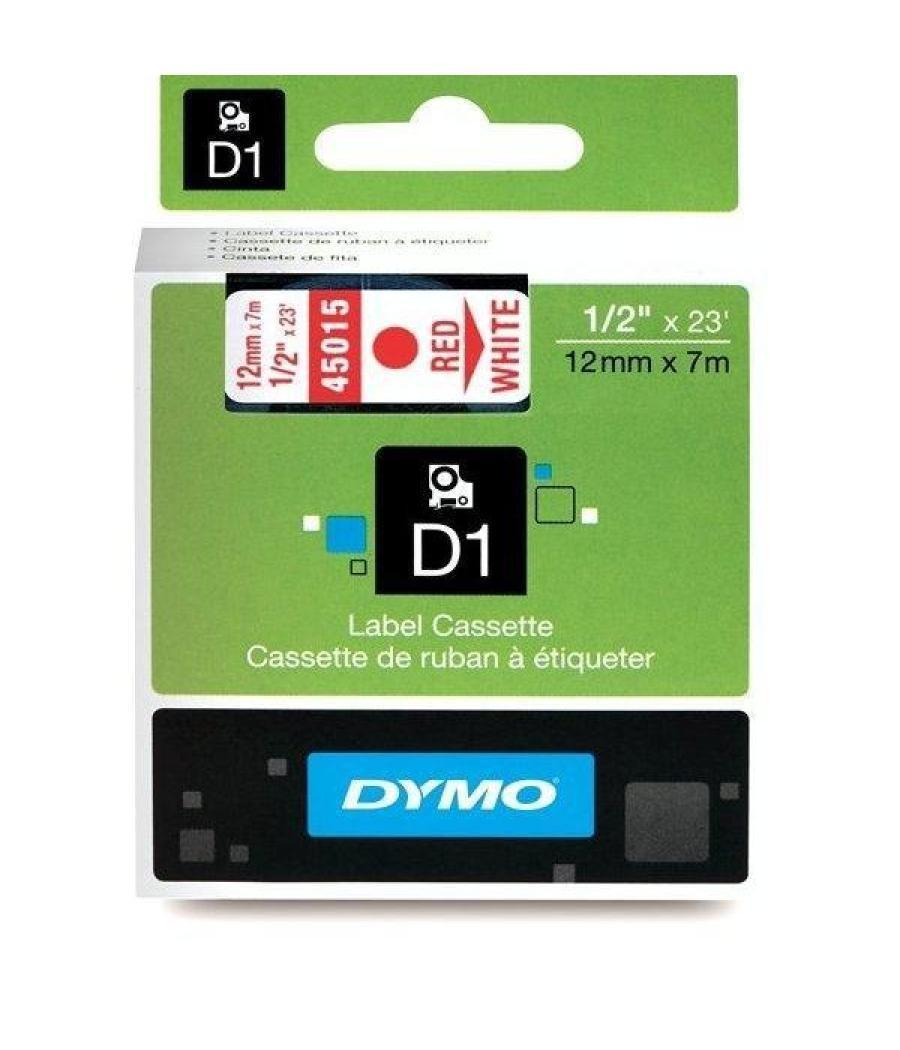 Dymo cinta de transferencia termica d1 45015. etiquetas estándar rojo sobre blanco de 12mmx7m. poliester autoadhesiva. rotulador