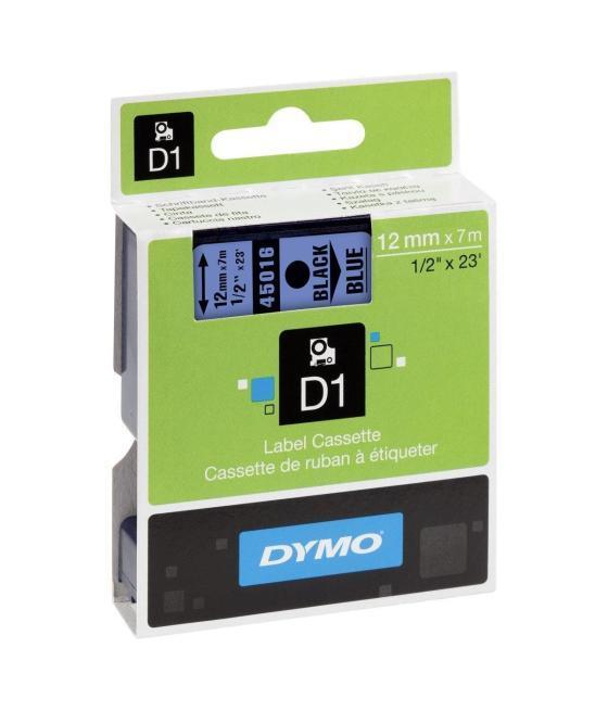 Dymo cinta de transferencia termica d1 45016. etiquetas estándar negro sobre azul de 12mmx7m.poliester autoadhesiva. rotuladora 