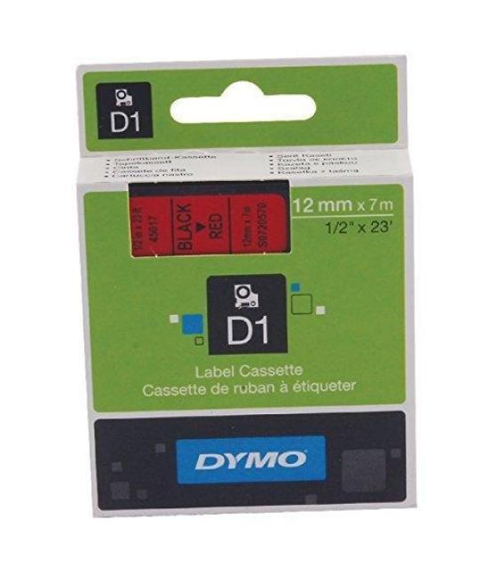 Dymo cinta de transferencia termca d1 45017. etiquetas estándar negro sobre rojo de 12mmx7m. poliester autoadhesiva. rotuladora 