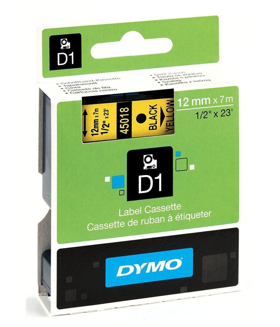 Dymo cinta de transferencia termica d1 45018. etiquetas estándar negro sobre amarillo de 12mmx7m.poliester autoadhesiva. rotulad