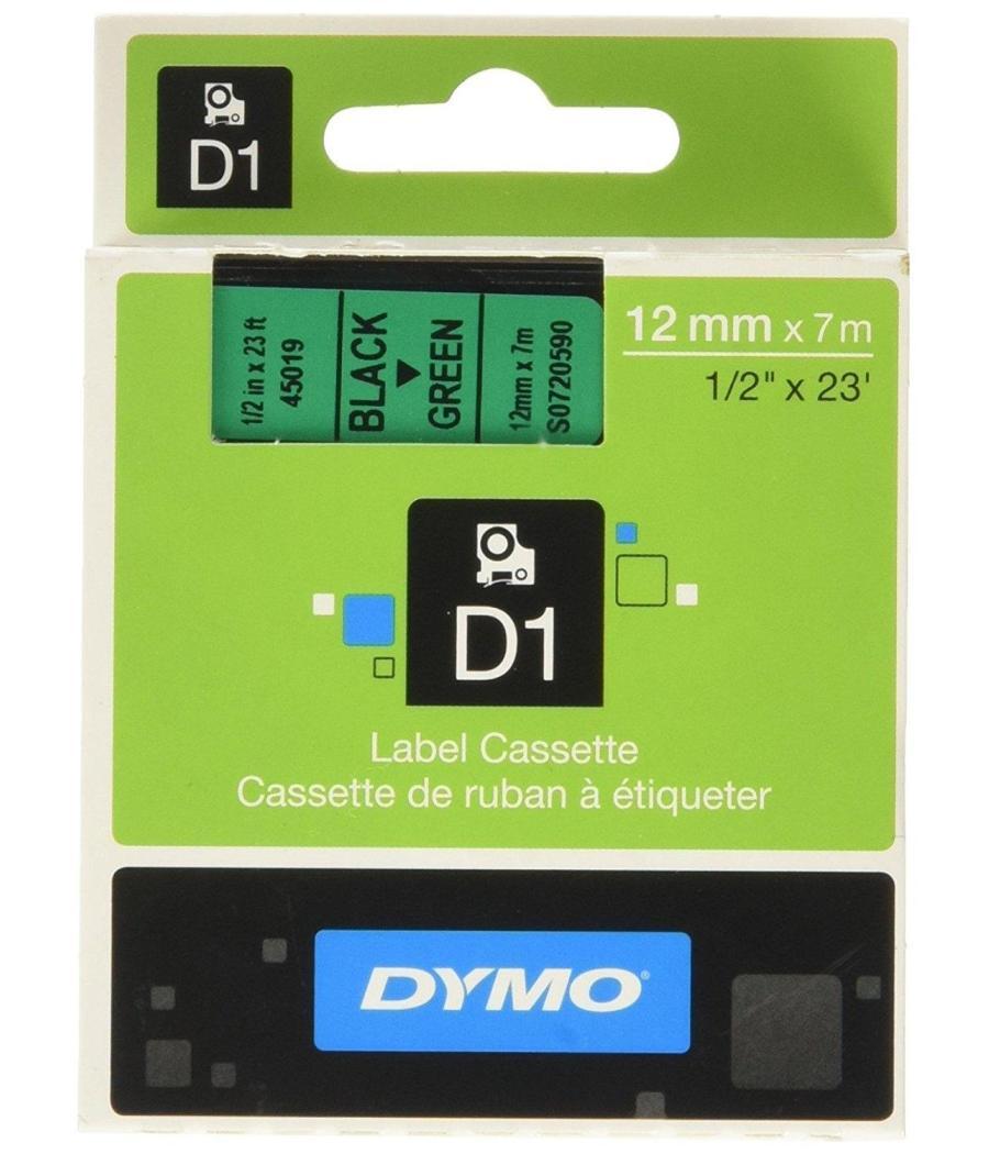 Dymo cinta de transferencia termica d1 45019. etiquetas estándar negro sobre verde de 12mmx7m.poliester autoadhesiva. rotuladora