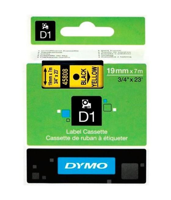 Dymo cinta de transferencia termica d1-19 45808, etiquetas estándar negro sobre amarillo de 19mmx7m. poliester autoadhesiva.