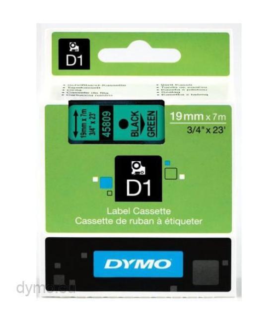 Dymo cinta de transferencia termica d1 45809, etiquetas estándar negro sobre verde de 19mmx7m. poliester autoadhesiva. rotulador