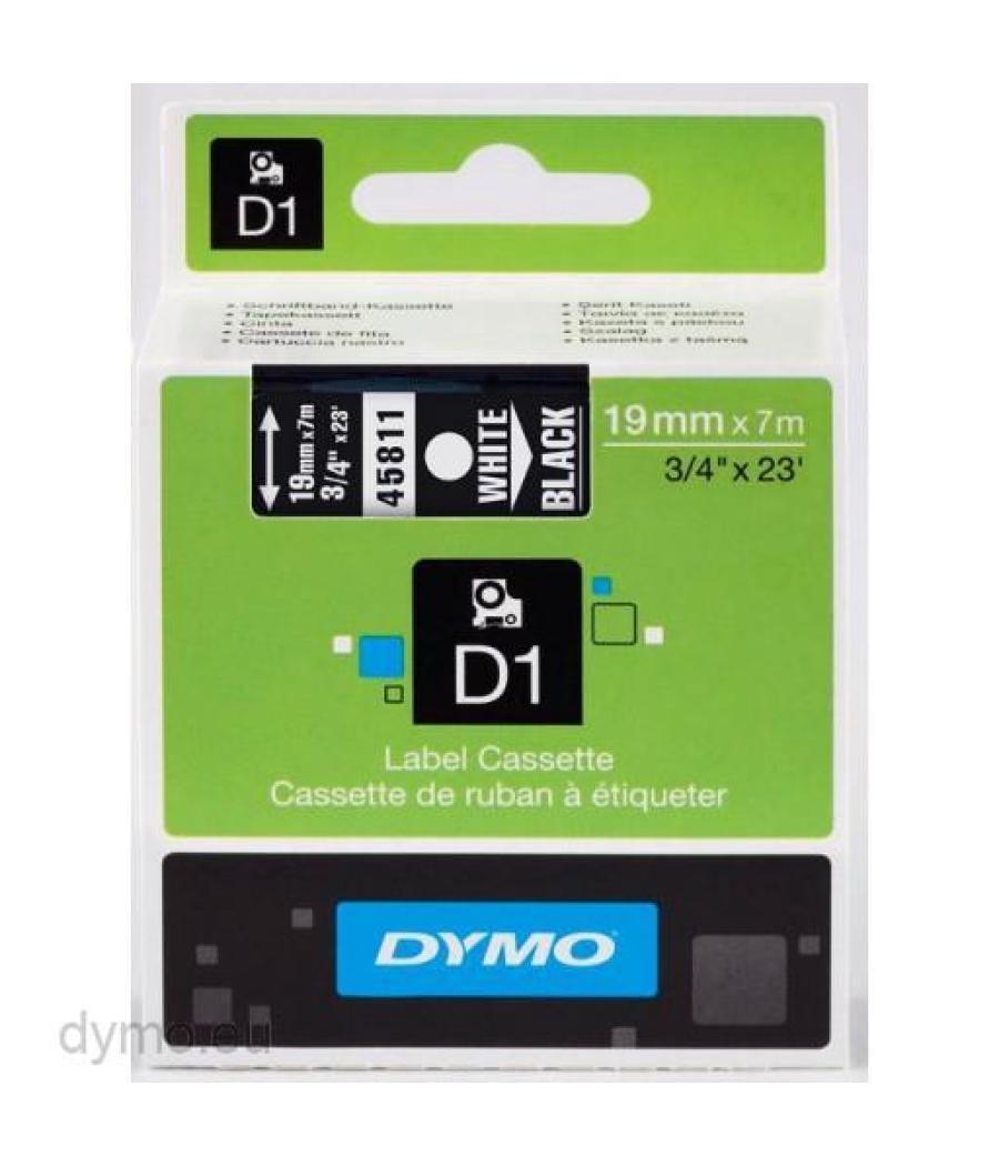 Dymo cinta de transferencia térmica d1 45811. etiquetas estándar blanco sobre negro de 19mmx7m. poliester autoadhesiva. rotulado