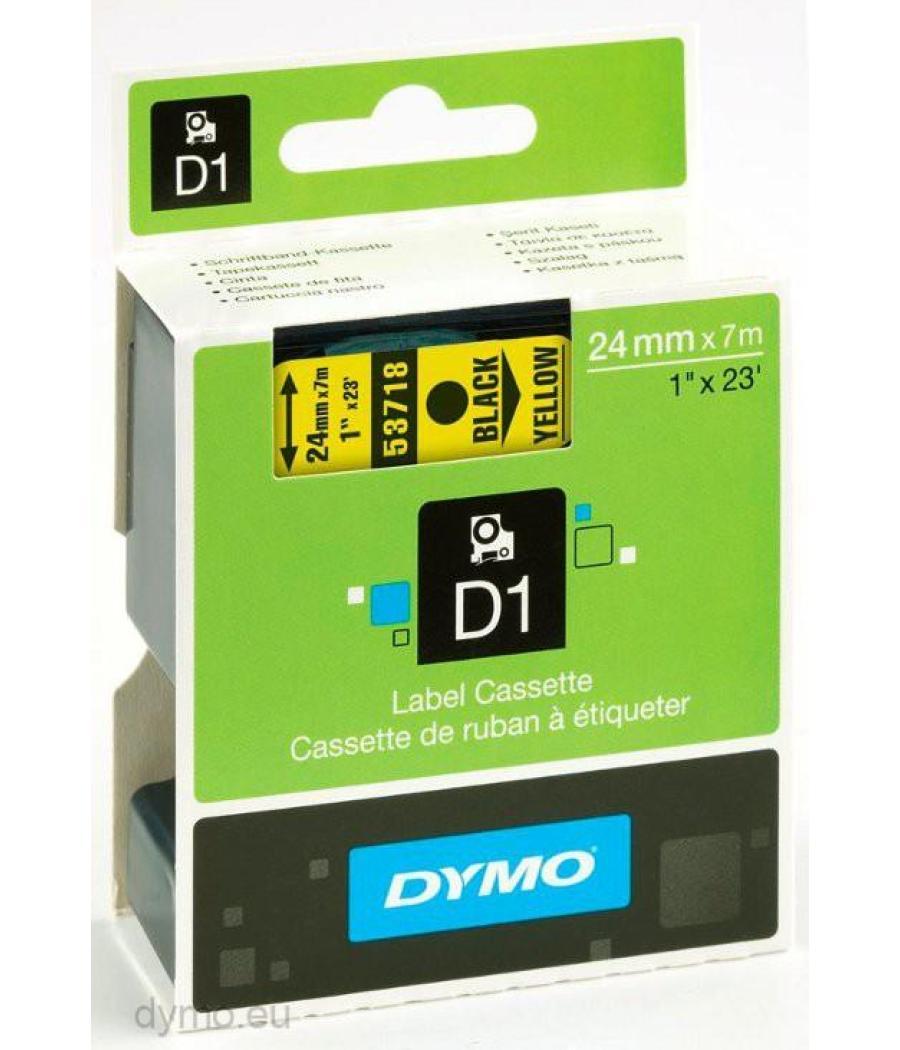 Dymo cinta de transferencia termica d1 53718. etiquetas estándar negro sobre amarillo de 24mmx7m. poliester autoadhesiva. rotula