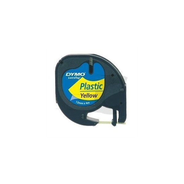 Dymo cinta 91202, negro sobre amarillo de 12mmx4m. de plástico, rotuladora letratag