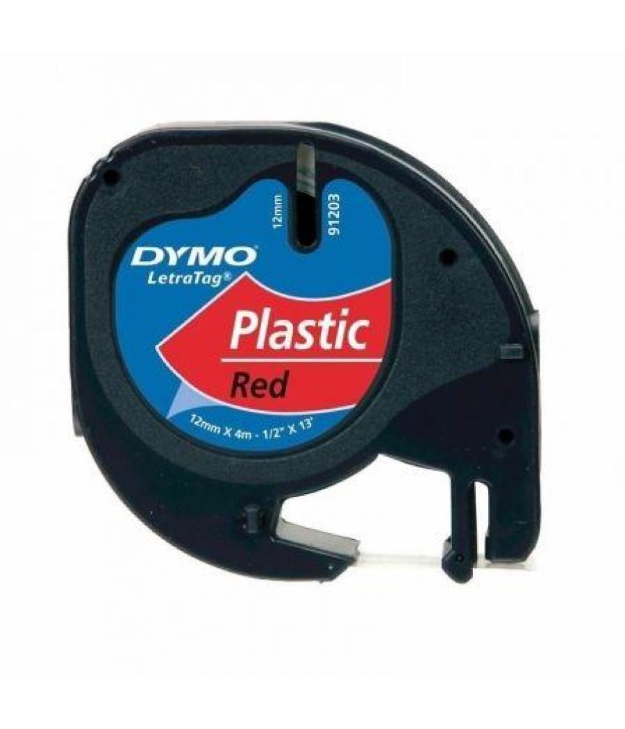 Dymo cinta 91203, negro sobre rojo, de 12mmx4m, de plástico. rotuladora letratag