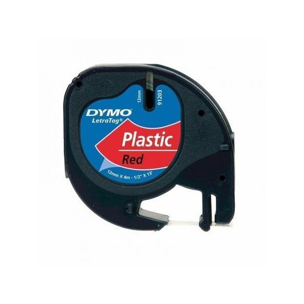 Dymo cinta 91203, negro sobre rojo, de 12mmx4m, de plástico. rotuladora letratag