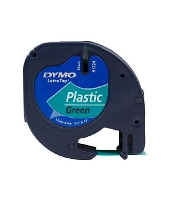 Dymo cinta 91204, negro sobre verde, de 12mmx4m, de plástico. rotuladora letratag