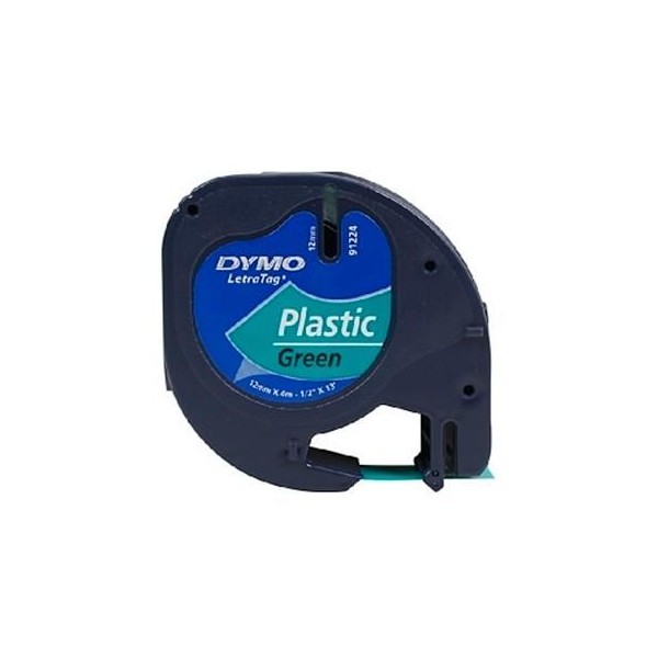 Dymo cinta 91204, negro sobre verde, de 12mmx4m, de plástico. rotuladora letratag