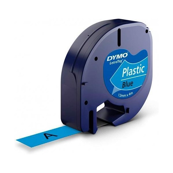 Dymo cinta 91205, negro sobre azul, de 12mmx4m, de plástico. rotuladora letratag