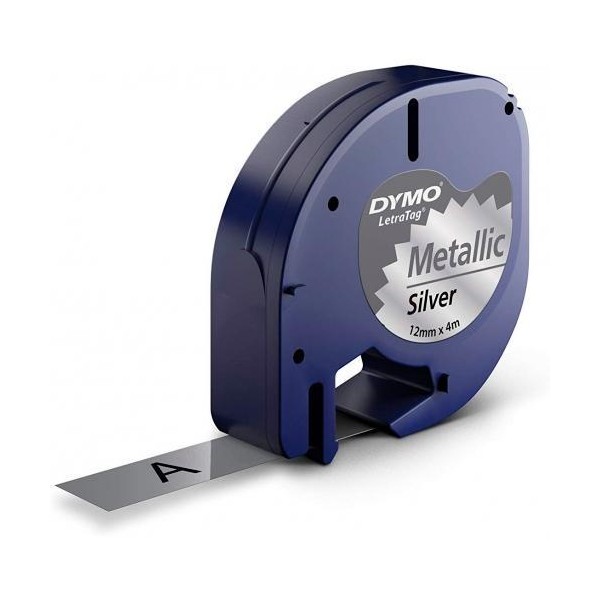 Dymo cinta 91208, negro / plata metalizada de 12mmx4m, de plástico. rotuladora letratag