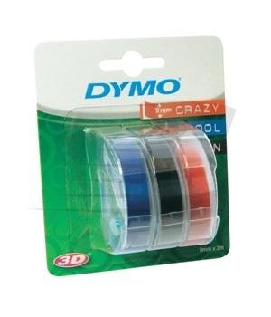 Dymo cinta tradicional 84775, 9mmx3m negro azul rojo, blister 3 unidades