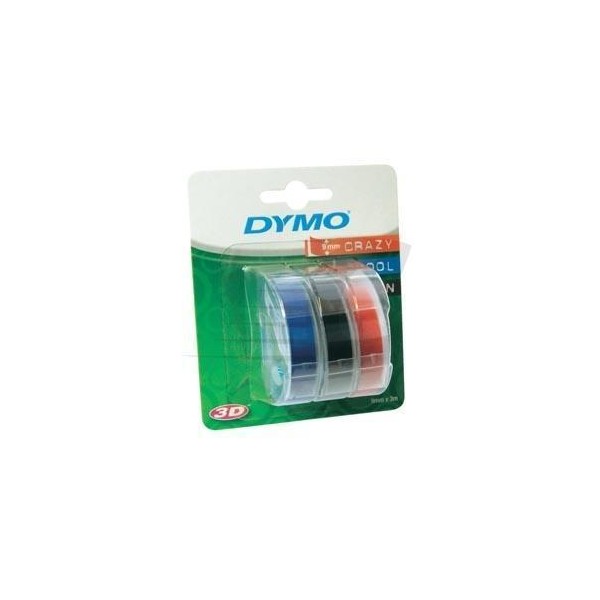 Dymo cinta tradicional 84775, 9mmx3m negro azul rojo, blister 3 unidades