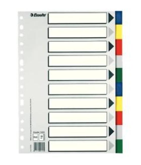 Esselte 10 separadores multitaladro polipropileno folio colores con carátula índice cartón blanco / negro