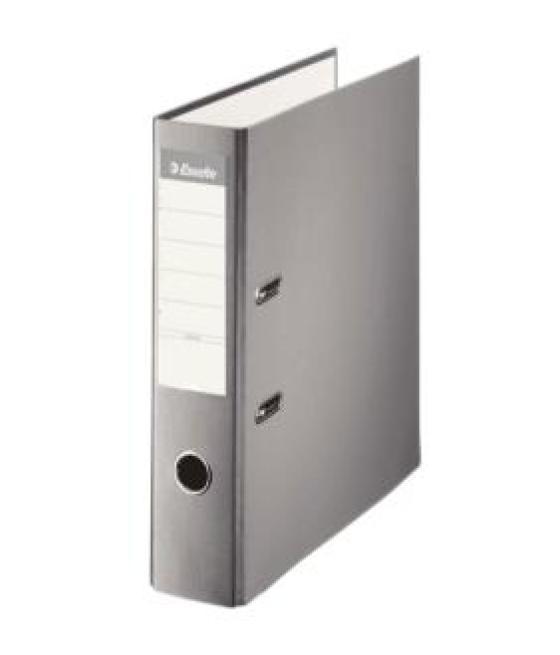 Esselte archivador palanca folio lomo ancho pp interior forrado en papel rado cantoneras gris
