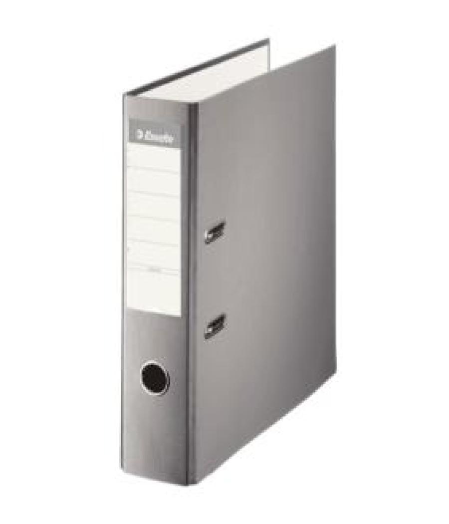 Esselte archivador palanca folio lomo ancho pp interior forrado en papel rado cantoneras gris