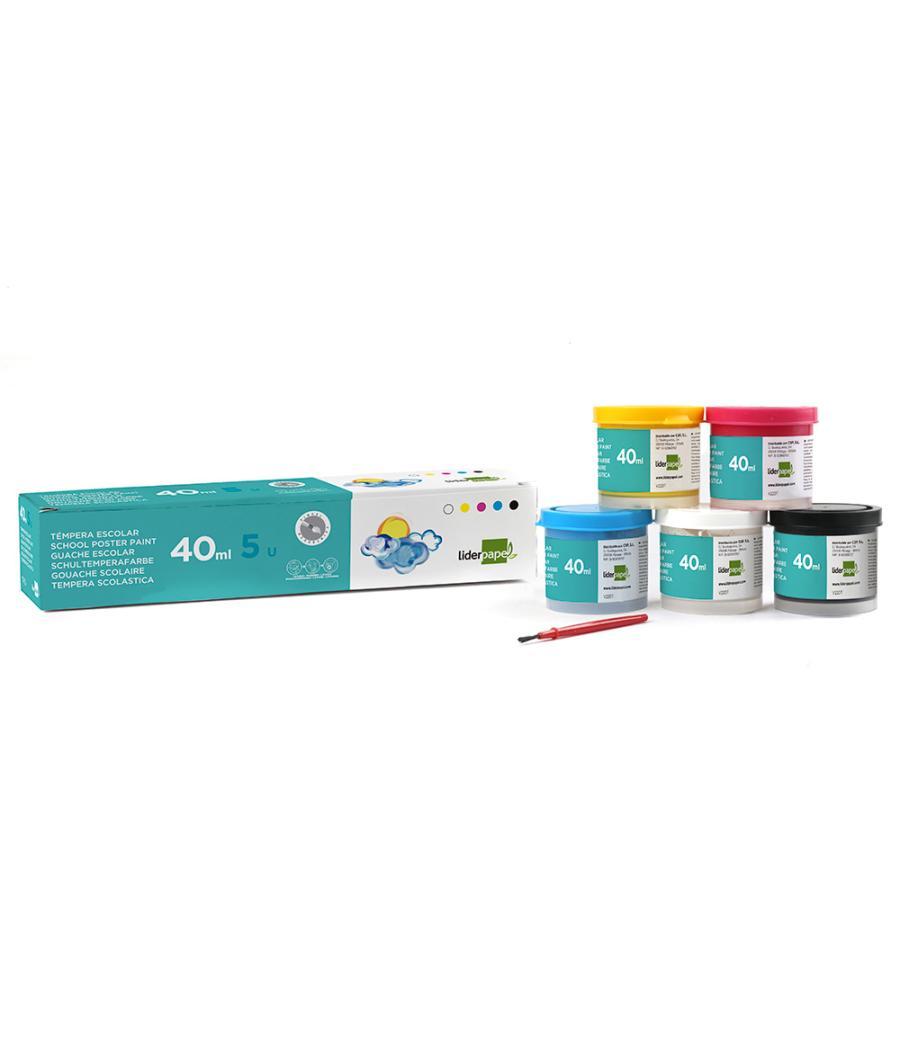 Tempera liderpapel escolar 40 ml caja 5 colores surtidos + pincel