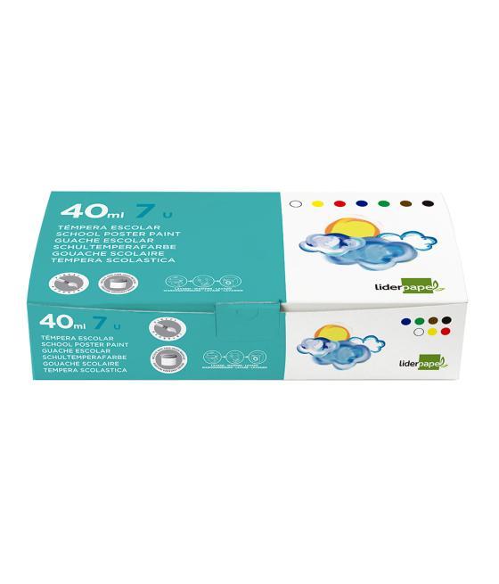 Tempera liderpapel escolar 40 ml caja 7 colores surtidos + pincel