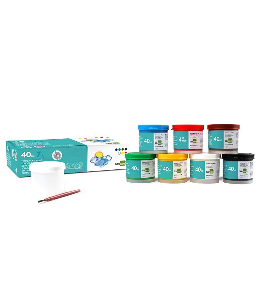 Tempera liderpapel escolar 40 ml caja 7 colores surtidos + pincel