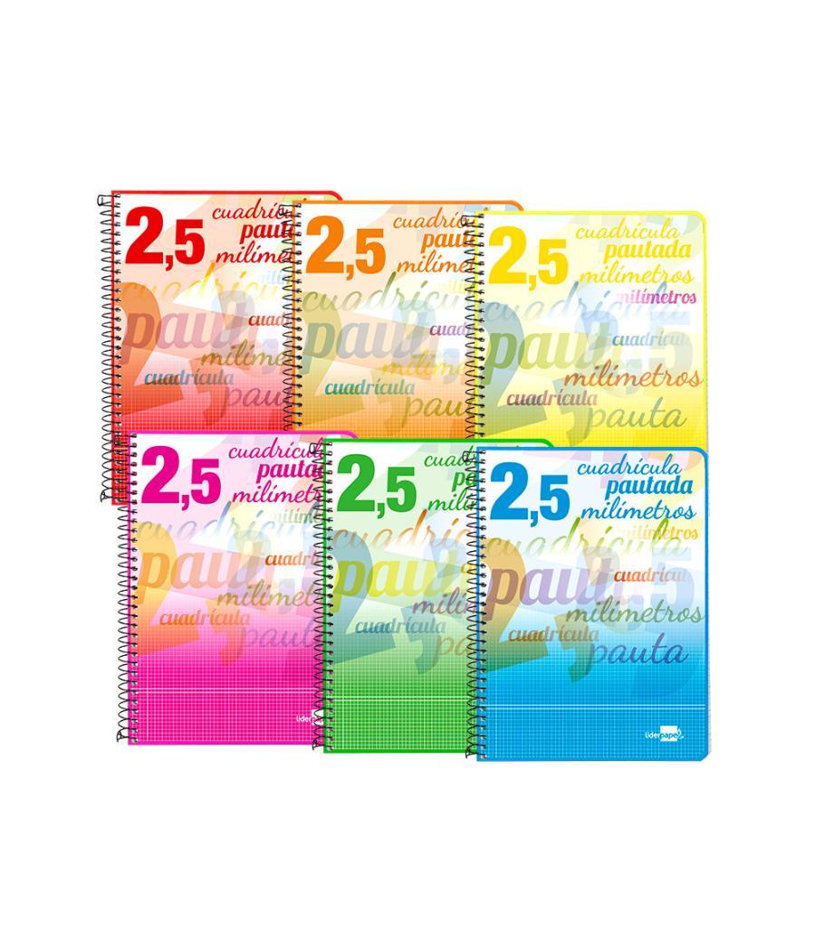 Cuaderno espiral liderpapel cuarto pautaguia tapa blanda 40h 75 gr cuadro pautado 2,5mmcon margen colores surtidos