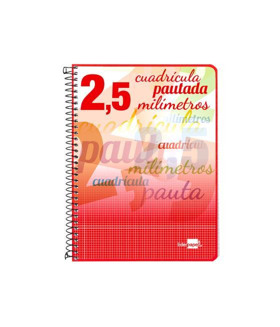 Cuaderno espiral liderpapel cuarto pautaguia tapa blanda 40h 75 gr cuadro pautado 2,5mmcon margen colores surtidos