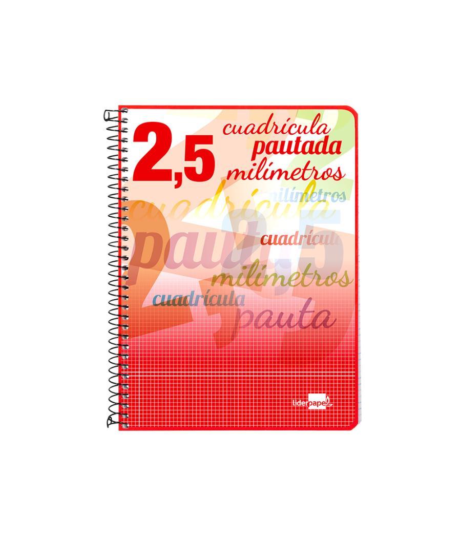 Cuaderno espiral liderpapel cuarto pautaguia tapa blanda 40h 75 gr cuadro pautado 2,5mmcon margen colores surtidos