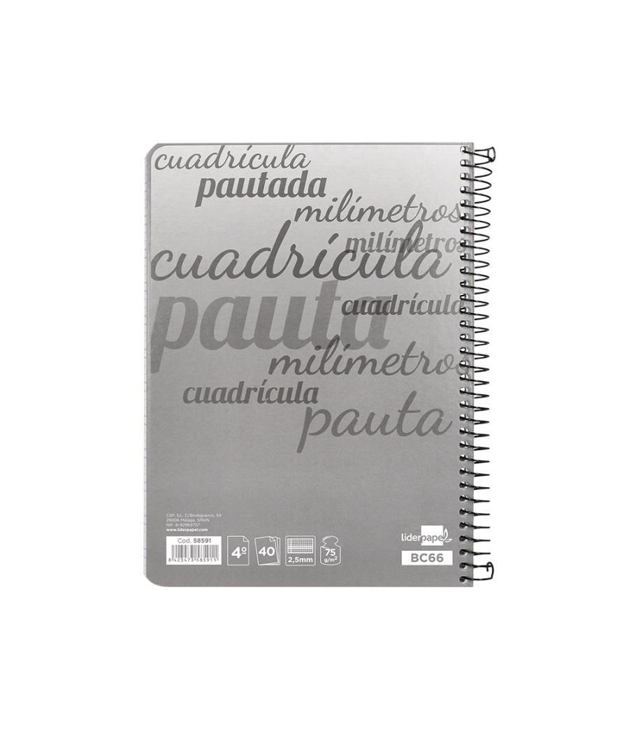 Cuaderno espiral liderpapel cuarto pautaguia tapa blanda 40h 75 gr cuadro pautado 2,5mmcon margen colores surtidos