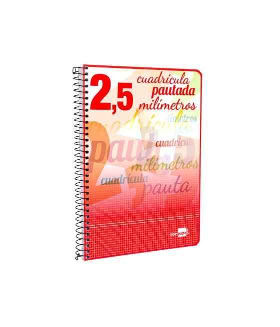 Cuaderno espiral liderpapel cuarto pautaguia tapa blanda 40h 75 gr cuadro pautado 2,5mmcon margen colores surtidos