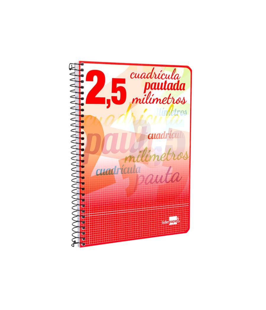 Cuaderno espiral liderpapel cuarto pautaguia tapa blanda 40h 75 gr cuadro pautado 2,5mmcon margen colores surtidos