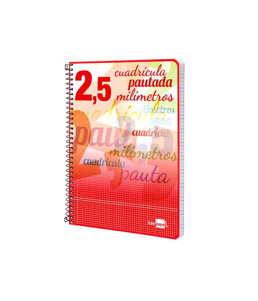 Cuaderno espiral liderpapel cuarto pautaguia tapa blanda 40h 75 gr cuadro pautado 2,5mmcon margen colores surtidos