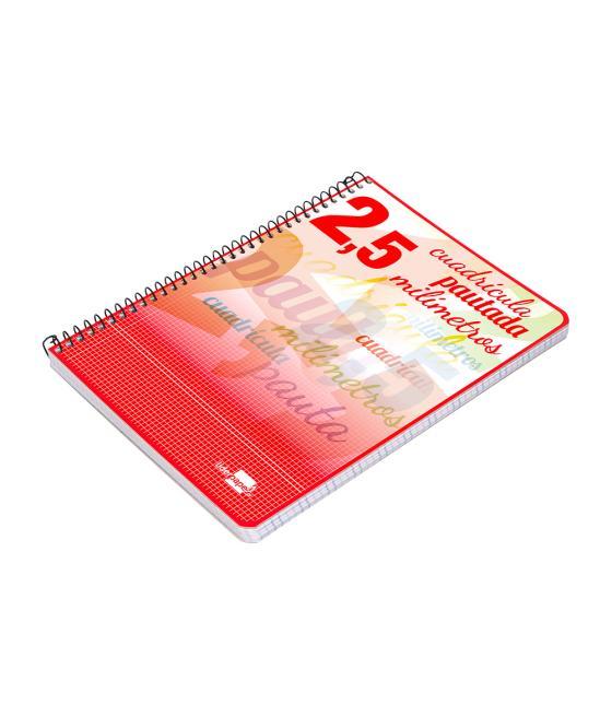 Cuaderno espiral liderpapel cuarto pautaguia tapa blanda 40h 75 gr cuadro pautado 2,5mmcon margen colores surtidos