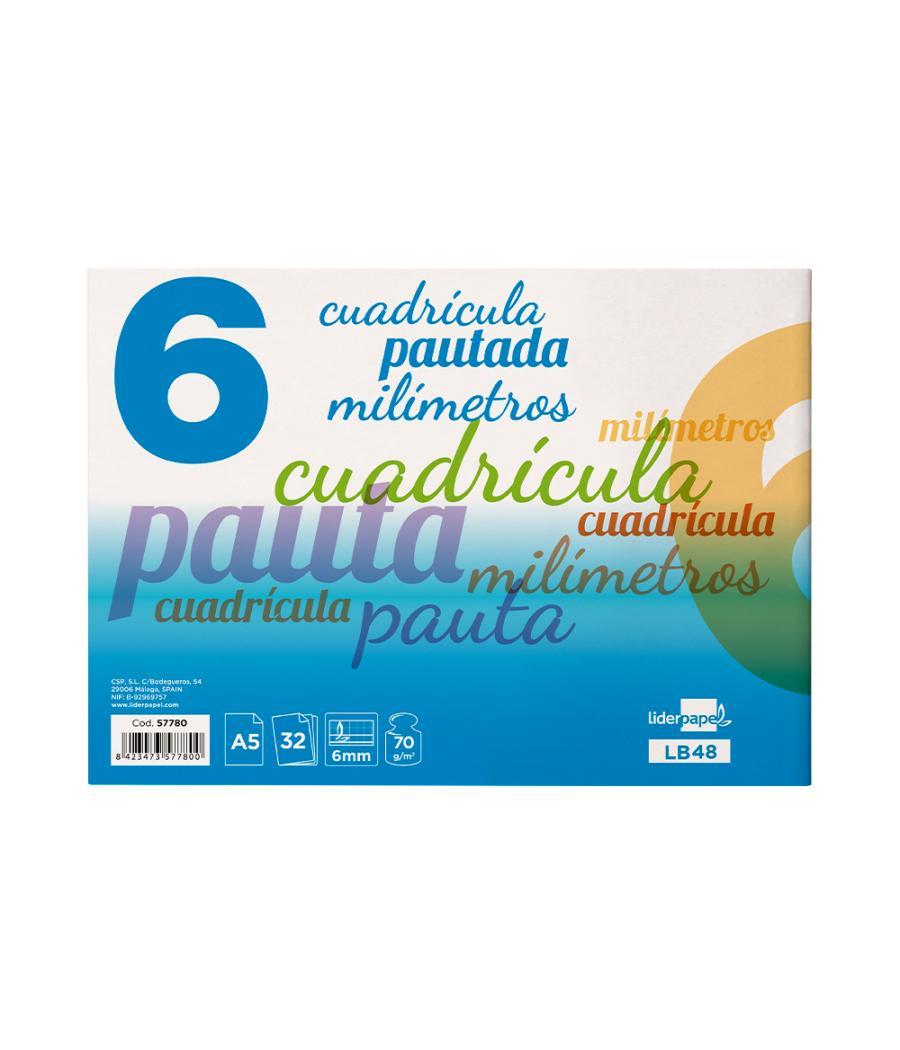 Libreta liderpapel pautaguia tapa cartóncillo 32 hojas din a5 70 g cuadriculado pautado 6 mm apaisado