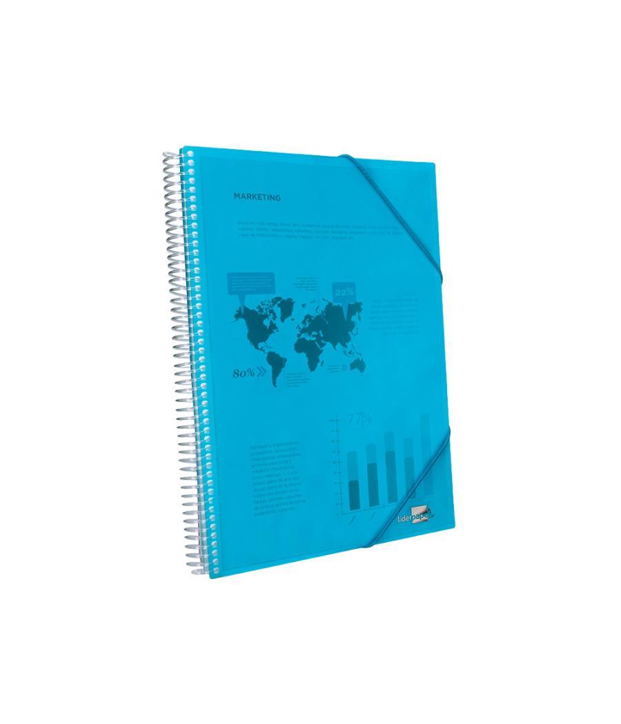 Carpeta liderpapel escaparate con espiral 80 fundas polipropileno din a4 azul