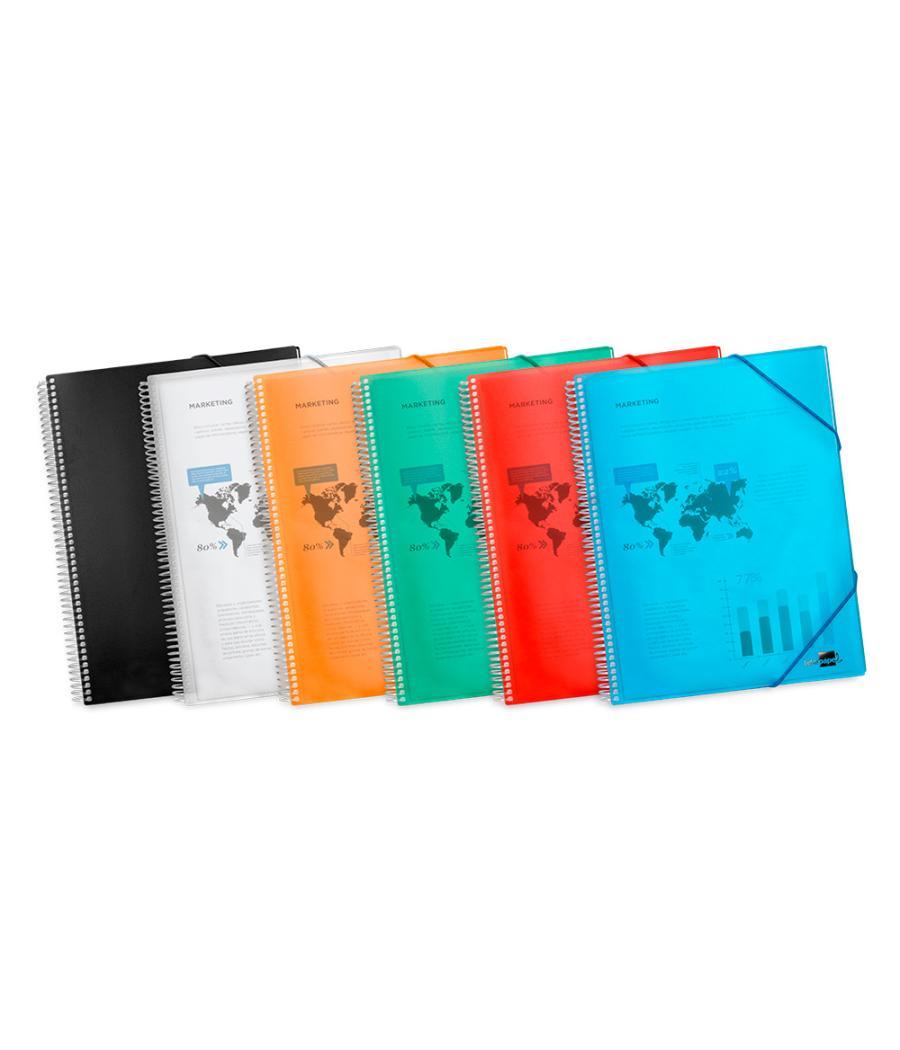 Carpeta liderpapel escaparate con espiral 80 fundas polipropileno din a4 azul