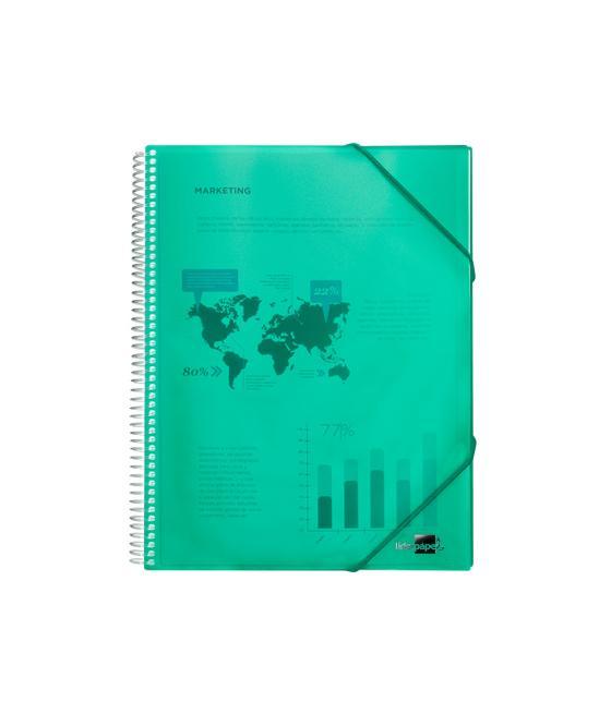 Carpeta liderpapel escaparate con espiral 60 fundas polipropileno din a4 verde