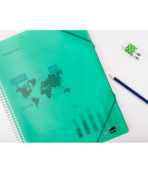 Carpeta liderpapel escaparate con espiral 60 fundas polipropileno din a4 verde