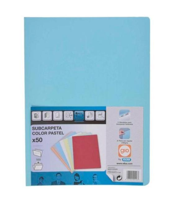 Gio subcarpeta simple cartulina folio 180gr azul pastel -50u-