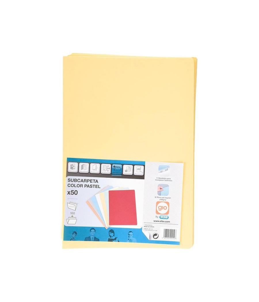 Gio subcarpeta simple cartulina folio 180gr amarillo pastel -50u-